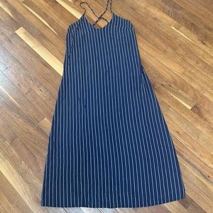 MIDI Dress•Striped•Navy•Linen•A Line Dress